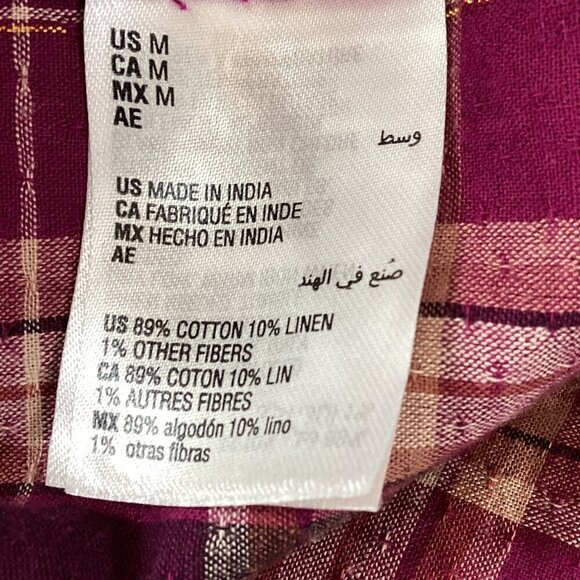 INC International Concepts Madison Plaid Puff-Sleeve Cotton-Linen Top Sz M 315K - Picture 8 of 9